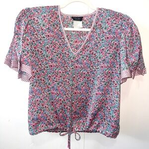 Vintage Diane Freis M/L‎ Floral Blouse Flutter Sleeve 80s Whimsy Feminine READ
